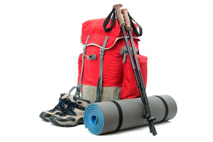 hiking equipment rucksack sleeping pad hiking pole boots